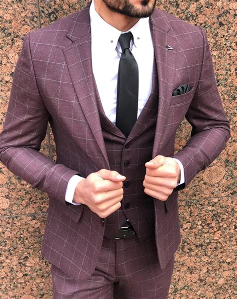 slim fit plaid suit vest claretred brabion fashion suits for men dress suits for men