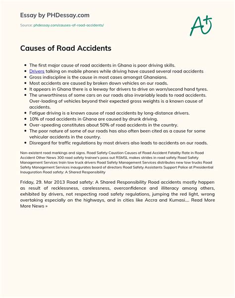 Causes Of Road Accidents Cause And Effect Essay Example Words Phdessay Com