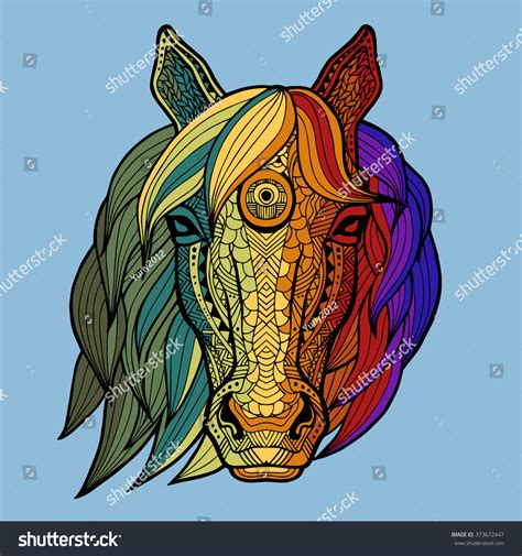 Patterned Horses Head Zentangle Style Blue Stock Illustration 373672447