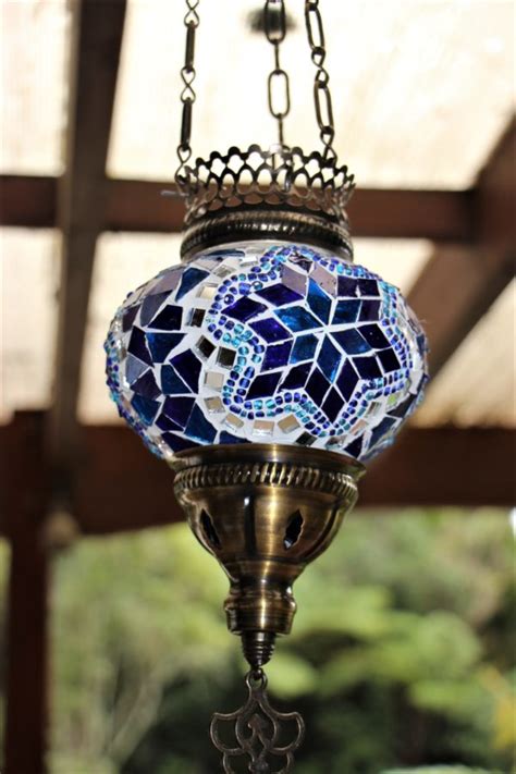 Turkish Mosaic Med Hanging Candle Lantern Blue Cm Globe Nirvana