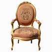 French Rococo Gilt & Pink Tapestry Arm Chair | Chairish