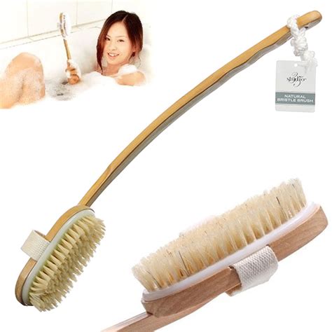 1 Back Body Shower Bath Brush Soft Natural Bristles Wood Long Removable