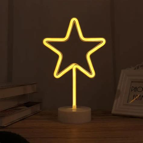 Star Neon Sign Led Neon Light Sign With Holder Base For Home Party Birthday Bedroom Bedside