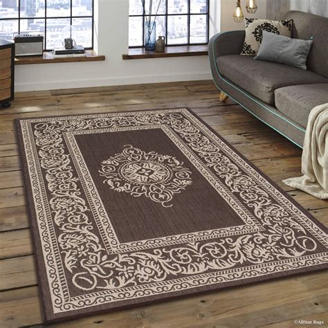 Chocolate Allstar Indoor Outdoor All Weather Rug with Modern Floral Pattern Design (4' 11