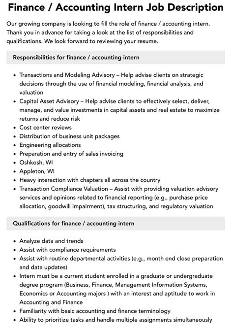 Finance Accounting Intern Job Description Velvet Jobs