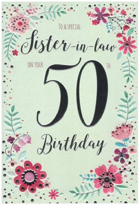Buy Sister In Law 50th Birthday Card Icg 8310 Pink Flowers Embossed And Foil Finish Online
