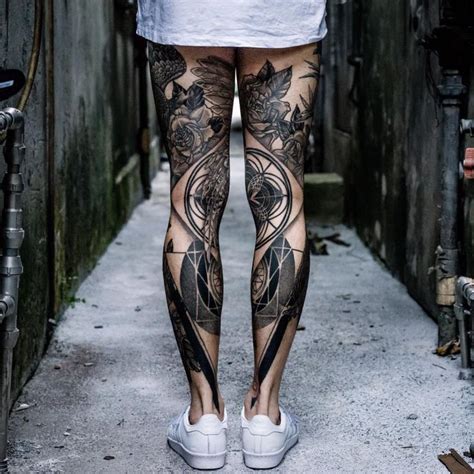 Leg Sleeve Tattoo Mix Of Dotwork And Blackwork Trendy Tattoos Black