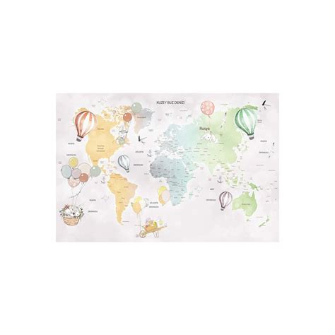 Özen Duvar Kağıdı Dünya Haritası Renkli Türkçe Yazılar ve Fiyatı