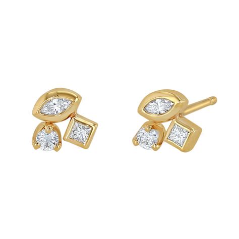 Zoe Chicco Mixed Cut Diamond Cluster Stud Earrings In Yellow Gold