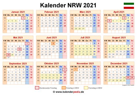 Kalender 2021 Nrw Ferien Feiertage Excel Vorlagen Ae8