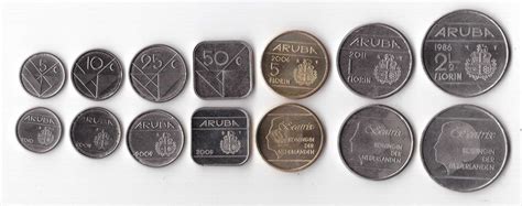 Aruba 7 Dif Unc Coins Set 005 5 Florin 1986 2011 Year