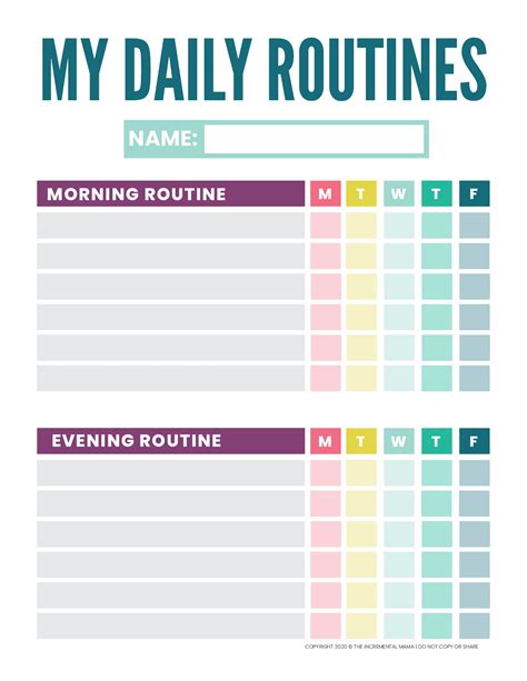 Free Printable Kids Daily Routine Chart Template The Incremental Mama