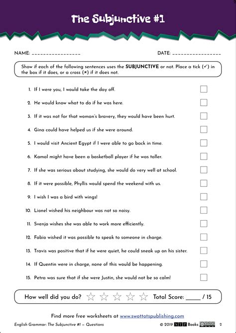 Subjunctive English Worksheet 01 — Stp Books