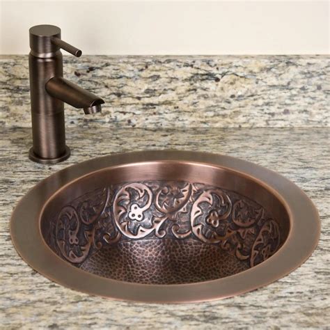 15 Scroll Hammered Copper Sink Undermount Bathroom Sinks Bathroom