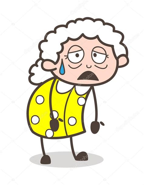 Tired Old Lady Cartoon Tired Old Lady Face Expression Vector