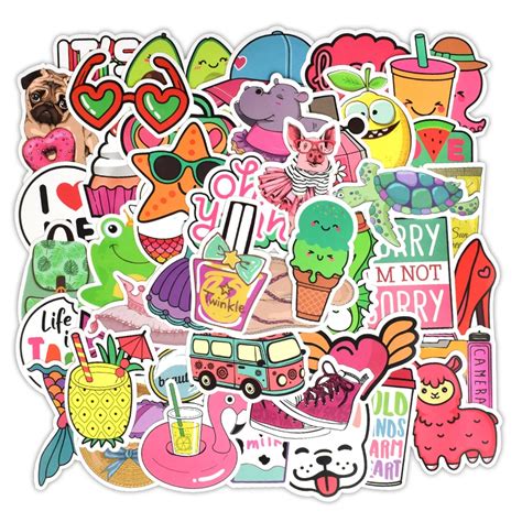 50 Pink Girls Cute Stickers Trendy Kawaii Summer Beach Stickers