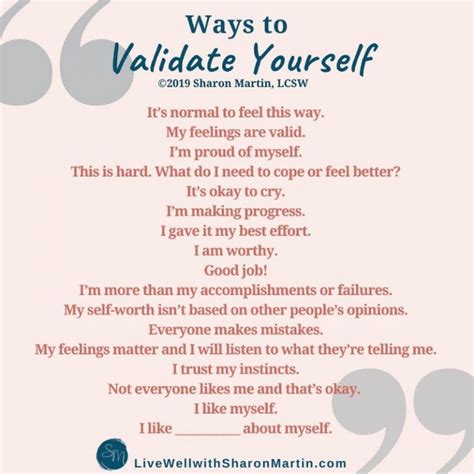 17 Ways To Validate Yourself Live Well With Sharon Martin Everyone