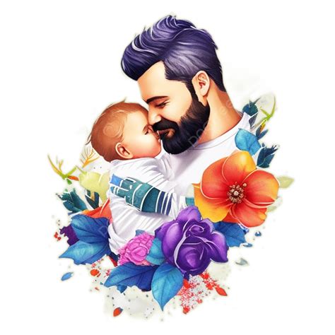 Father And Child Portrait Happy Fathers Day Flower Watercolor Effect