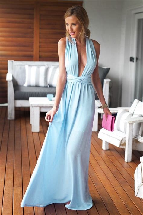 Beautiful Halter Neck Sleeveless Light Blue Maxi Dress Online Store