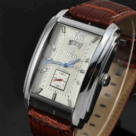 Goer Fashion Automatic Mechanical Leather Watch Men Rectangle Dial