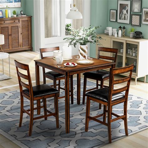 Sulobom Square Counter Height Wooden Kitchen Dining Set Dining Room