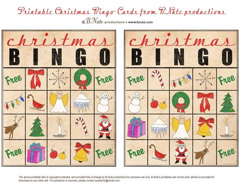 Bnute Productions Free Printable Christmas Bingo Cards Printable