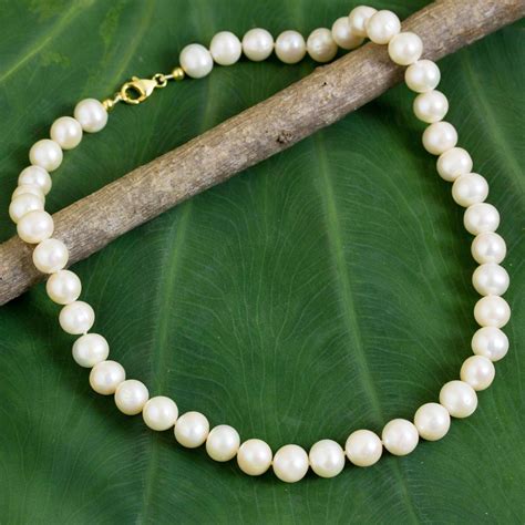 Cultured Freshwater Pearls 18k Gold Plated Necklace Thailand Jasmine Glow Novica
