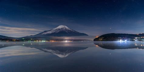 Wallpaper Japan Landscape Lights Mount Fuji Lake