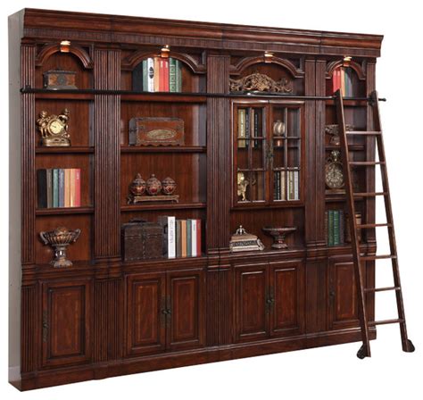 4 Piece Wellington Library Bookcase Insert Wall Unit Mahogany Finish
