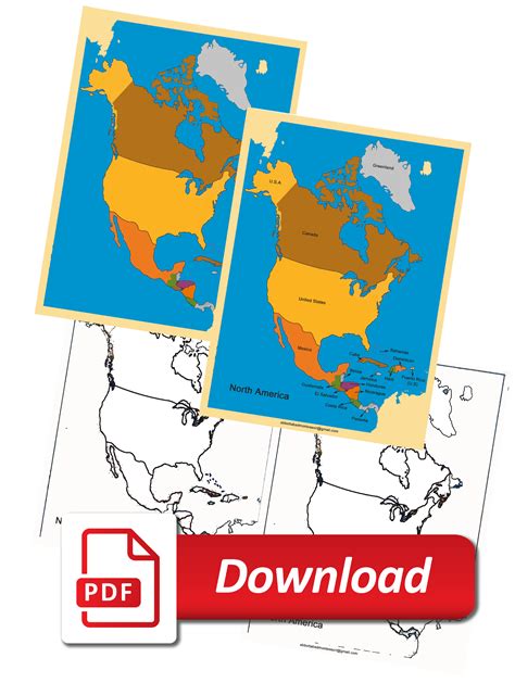 Map of North America and Canada,Montessori ,Map countries,Colored,Black and white Map(FREE ...