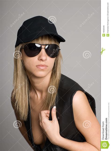 Stylish Blonde Girl In A Sunglasses Stock Image Image Of Model Gray