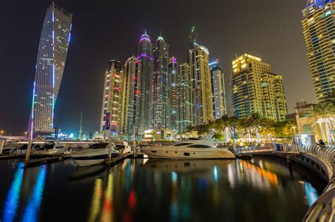 Dubai Uae Gulf Marina Night City Skyscrapers Wallpaper 2048x1365
