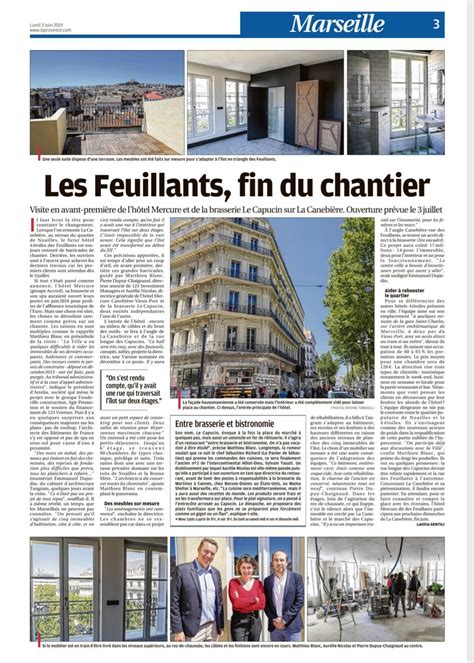 Le Capucin dans le journal de La Provence  Restaurant brasserie avec