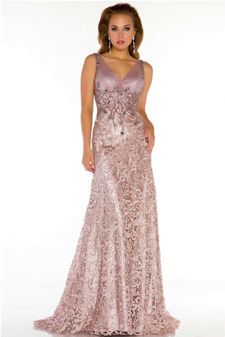 Sexy A Line V Neck Long Nude Lace Beaded Special Occasion Evening Dress