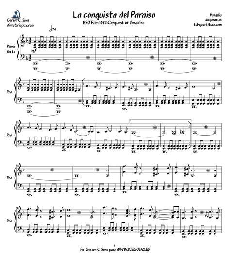 Tubescore Conquest Of Paradise By Vangelis Piano Sheet Music 1492