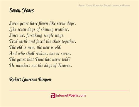 Seven Years Poem By Robert Laurence Binyon
