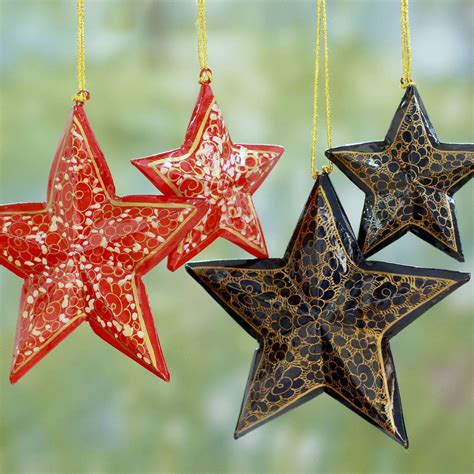 Unicef Market Artisan Crafted Wooden Star Christmas Ornaments Set Of