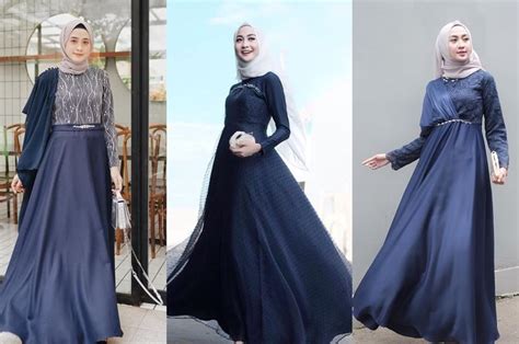 Mewah Memukau Dengan 3 Gaun Pesta Hijab Warna Navy Saat Kondangan