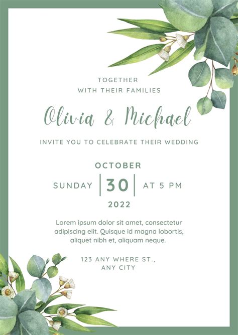 Paper And Party Supplies Paper Sage Invitationcanva Wedding Template