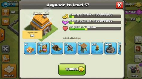 Clash Of Clans How To Upgrade Town Hall Level 5 YouTube