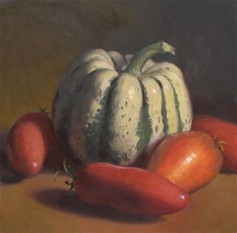 Daily Paintworks White Acorn Squash And Tomatoes Original Fine