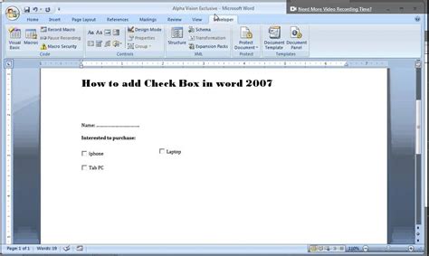 I was asked yesterday how you can insert the tick symbol in a document. How to add Check box at word 2007 - YouTube