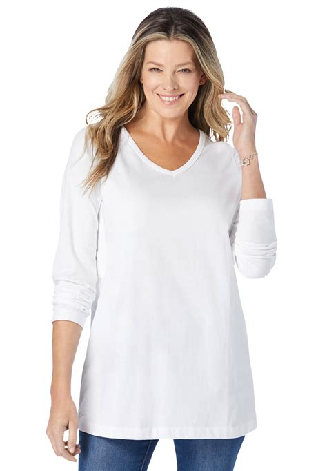 woman within women s plus size perfect long sleeve v neck tee shirt
