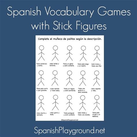 Spanish Vocabulary Activities With Stick Figures Spanish Playground