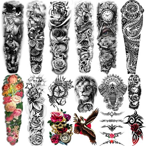 buy yazhiji 16 sheets extra large temporary tattoos 8 sheets full arm fake tattoos and 8 sheets