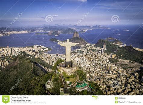 Aerial View Of Christ Symbol Of Rio De Janeiro Stock Image Image Of Mountain Copacabana
