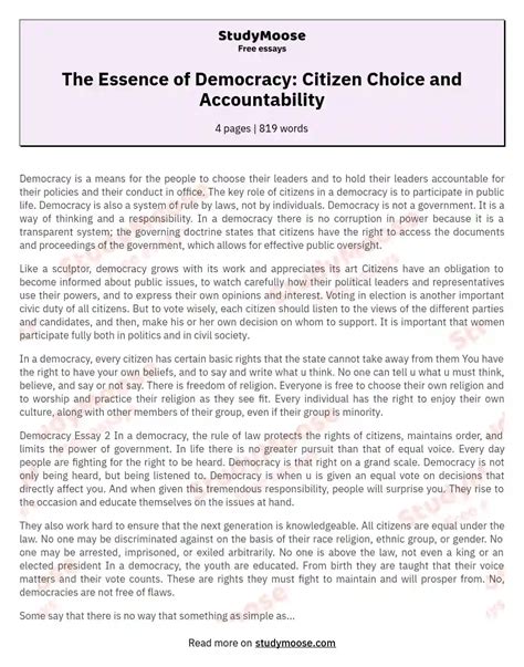The Essence Of Democracy Citizen Choice And Accountability Free Essay