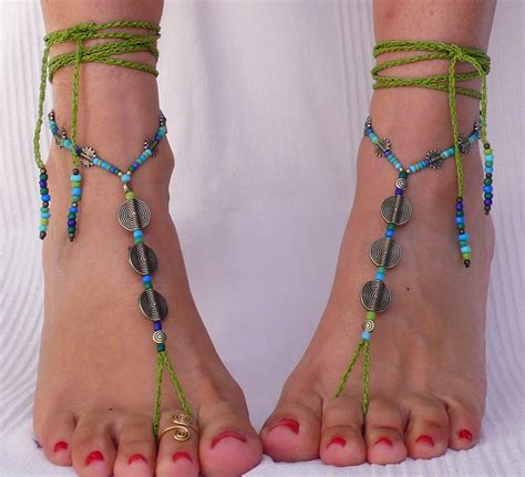Green SPIRAL BAREFOOT SANDALS Antique Bronze Foot Jewelry Etsy