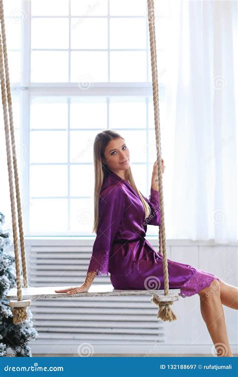 Woman In Silk Robe Stock Image Image Of Background 132188697