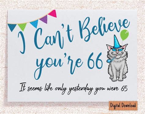 Printable Funny 66th Birthday Card For Her Sarcastic Birthday Etsy
